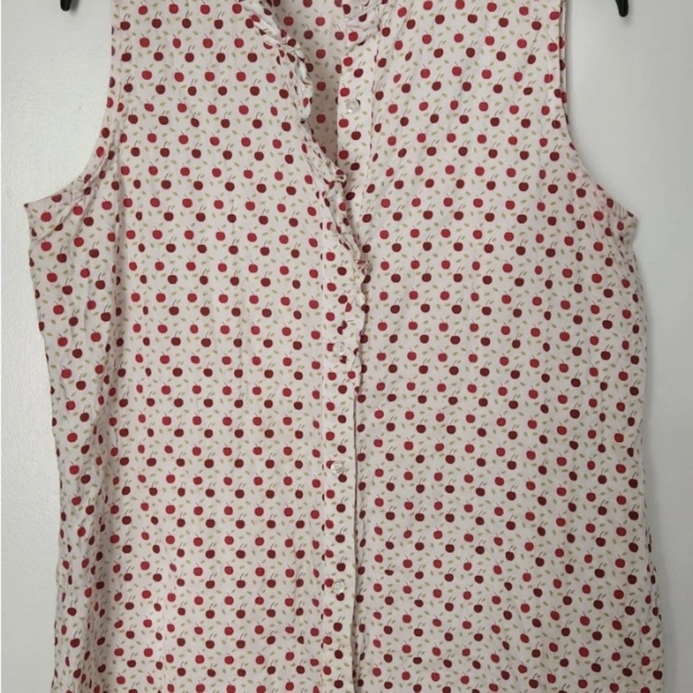 J. McLaughlin Red and White Cherry Pattern Blouse